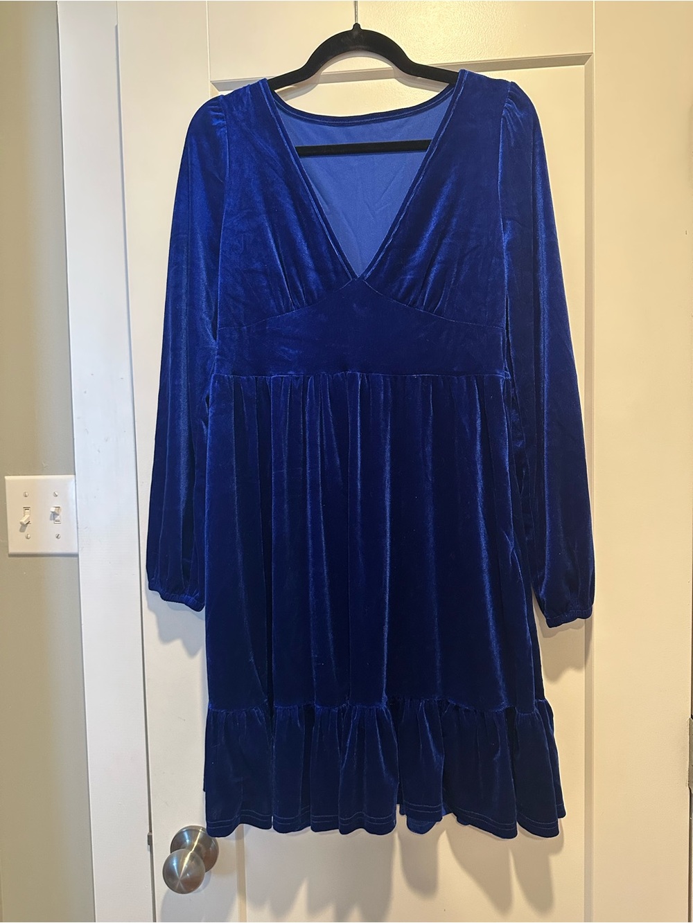 NWOT HALARA Velvet Long Sleeve Mini Dress in Royal Blue